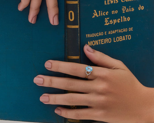 Anel topázio sky lock oval - Pronta entrega -