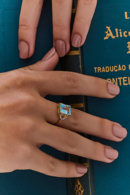 Anel topázio sky lock octo - Pronta entrega -