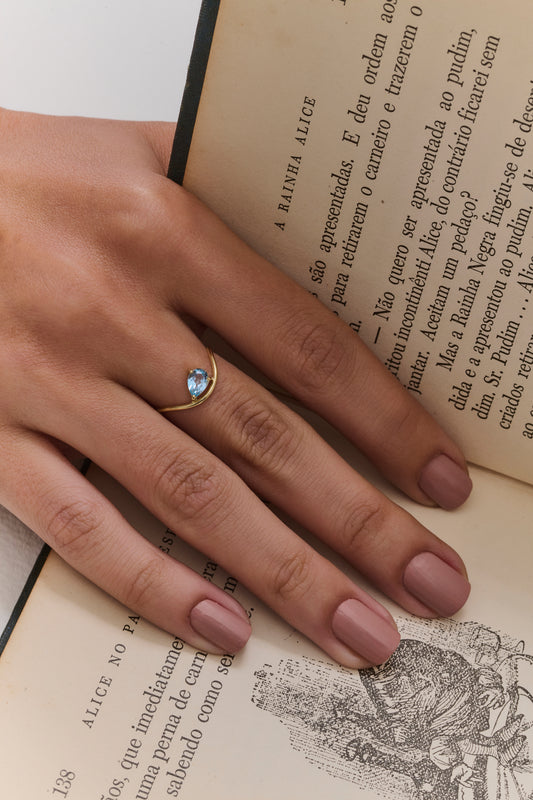 Anel Topázio sky gota P - Pronta entrega -